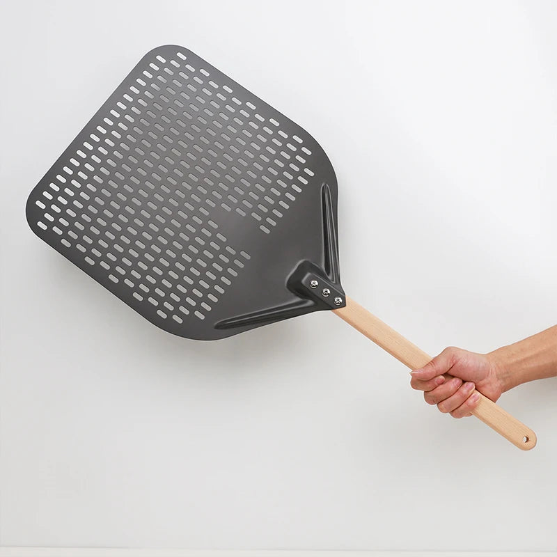 Pala per pizza perforata in alluminio con manico staccabile, antiaderente, spatola per cottura al forno, accessori