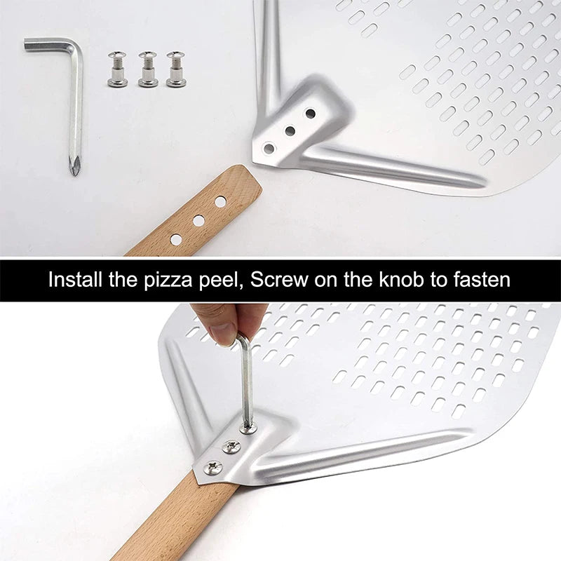 Pala per pizza perforata in alluminio con manico staccabile, antiaderente, spatola per cottura al forno, accessori