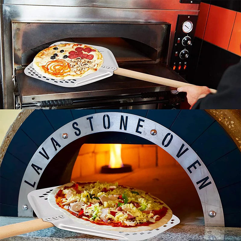 Pala per pizza perforata in alluminio con manico staccabile, antiaderente, spatola per cottura al forno, accessori