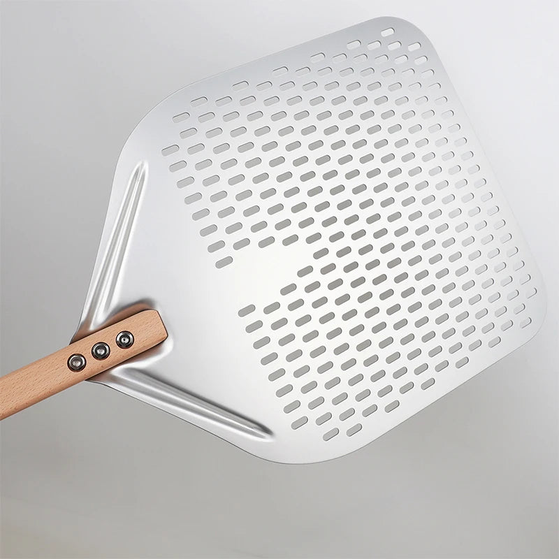 Pala per pizza perforata in alluminio con manico staccabile, antiaderente, spatola per cottura al forno, accessori