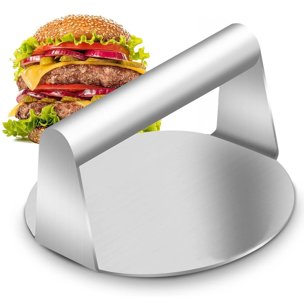 Pressa per hamburger in acciaio inox 304, circolare e quadrata, utensile da cucina, piastra antiaderente per pressare la carne.