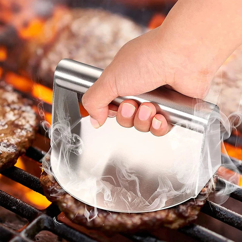 Pressa per hamburger in acciaio inox 304, circolare e quadrata, utensile da cucina, piastra antiaderente per pressare la carne.