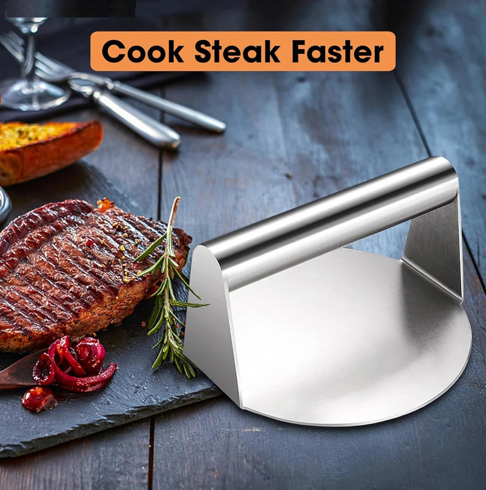 Pressa per hamburger in acciaio inox 304, circolare e quadrata, utensile da cucina, piastra antiaderente per pressare la carne.