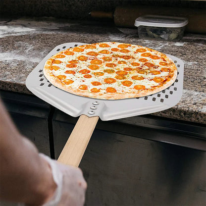 Pala per pizza perforata in alluminio con manico staccabile, antiaderente, spatola per cottura al forno, accessori