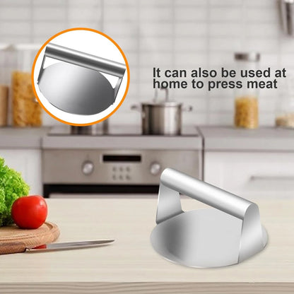 Pressa per hamburger in acciaio inox 304, circolare e quadrata, utensile da cucina, piastra antiaderente per pressare la carne.