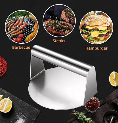 Pressa per hamburger in acciaio inox 304, circolare e quadrata, utensile da cucina, piastra antiaderente per pressare la carne.