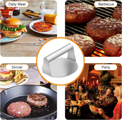 Pressa per hamburger in acciaio inox 304, circolare e quadrata, utensile da cucina, piastra antiaderente per pressare la carne.