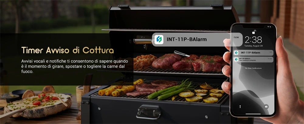 Termometro per carne wireless INKBIRD INT-11P-B Termometro per carne Bluetooth wireless per grigliare e affumicare IP67 Sonda intelligente impermeabile