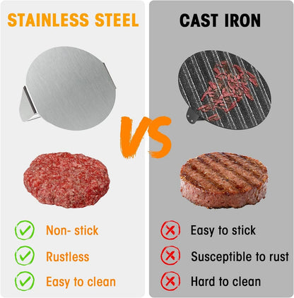 Pressa per hamburger in acciaio inox 304, circolare e quadrata, utensile da cucina, piastra antiaderente per pressare la carne.