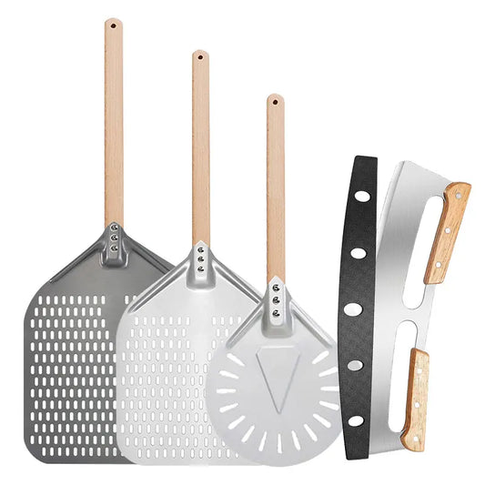Pala per pizza perforata in alluminio con manico staccabile, antiaderente, spatola per cottura al forno, accessori
